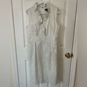 Jessica Howard White Ruffled Neck Evening Dress